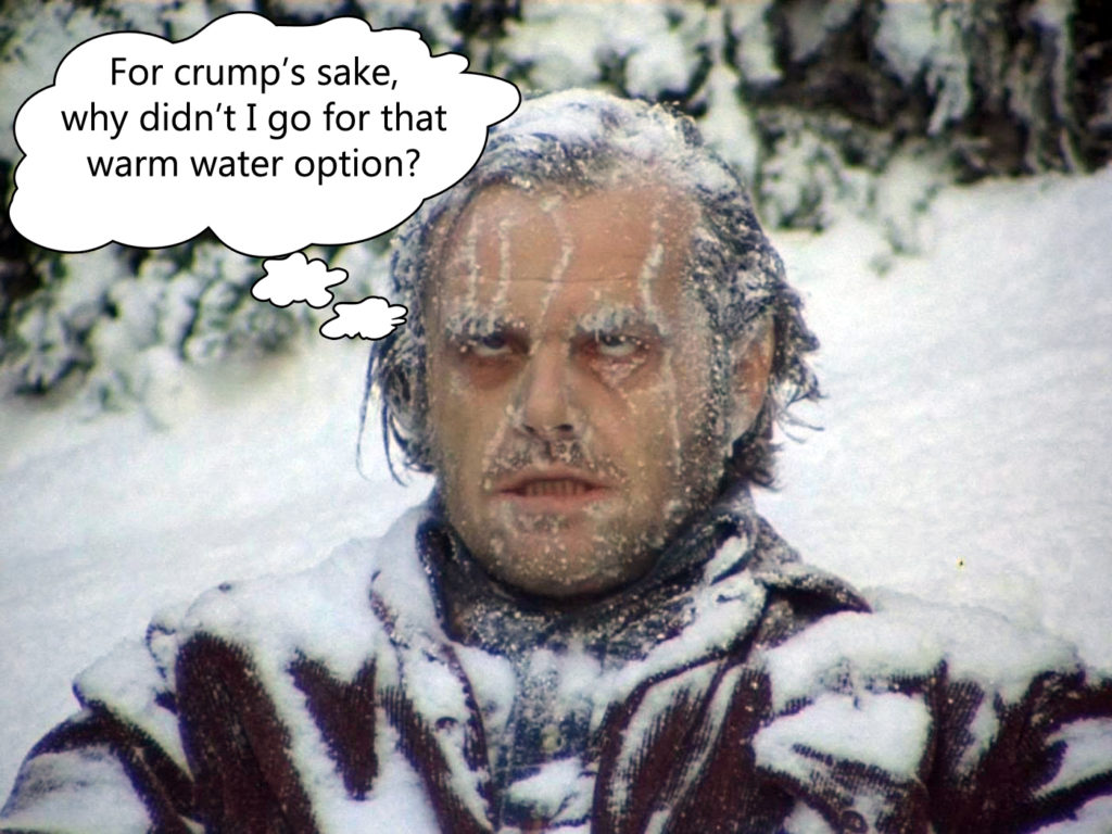 Jack Torrance frozen by cold water from a bidet.