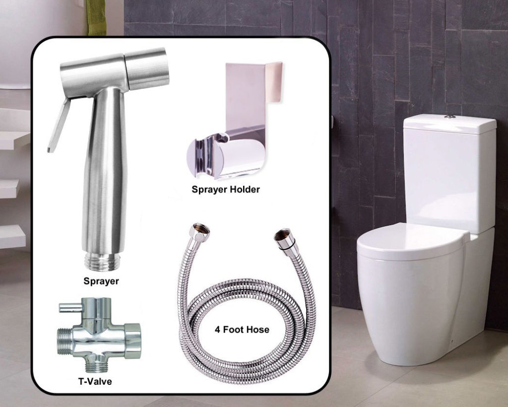 The aqua nexus includes a bidet sprayer, 4 ft hose, t valve and a sprayer holder